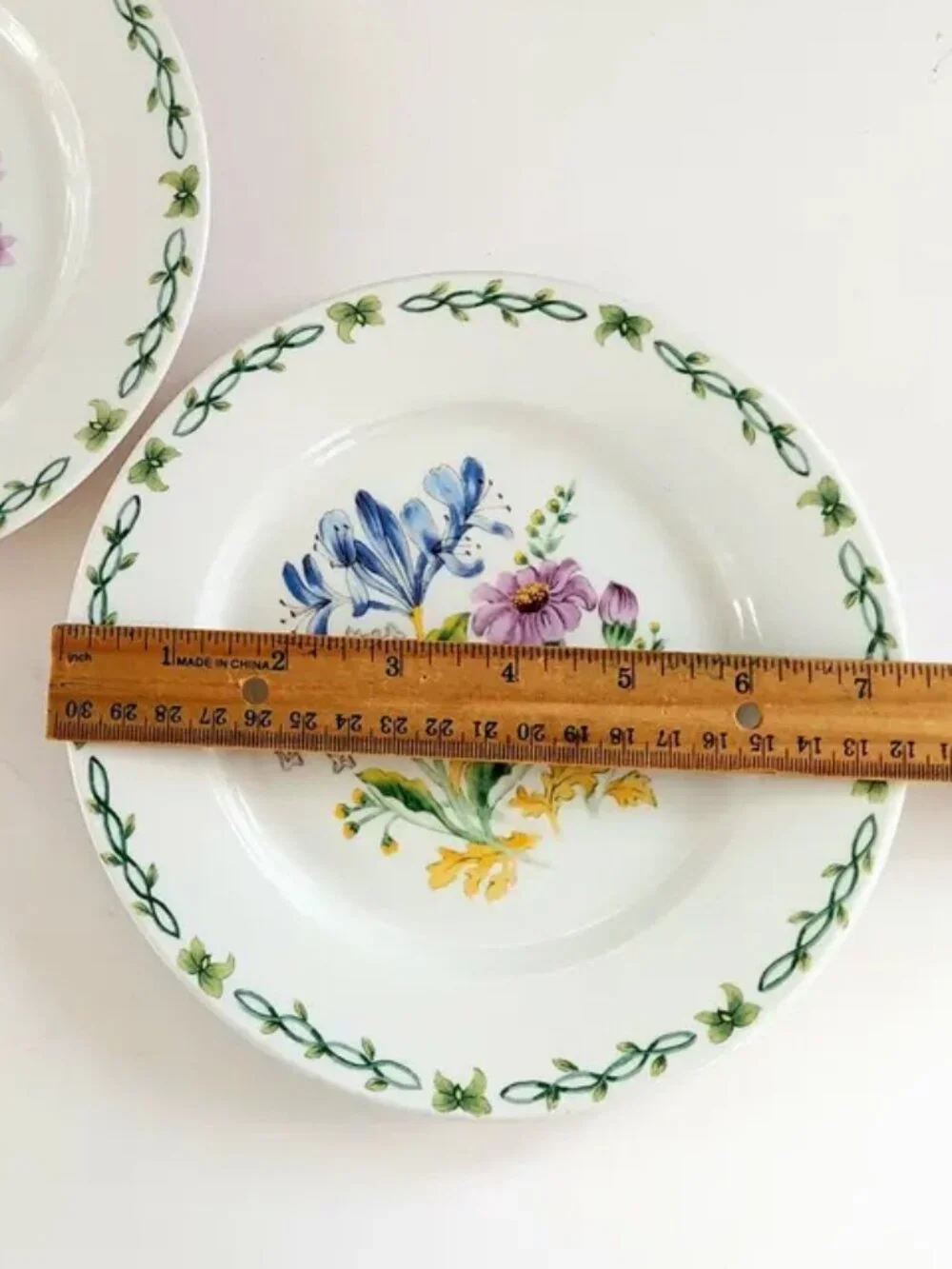 Set of 2 Stokes Elegance Floral Garden Porcelain Salad Plates 7.5" Geranium Iris - Picture 4 of 6